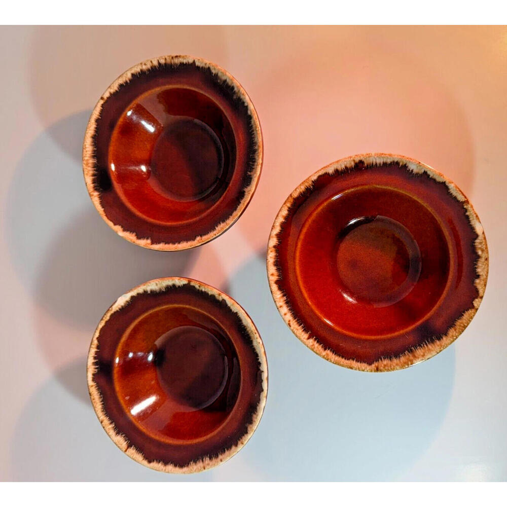 HULL: Small Bowl, Hull H.P. Co. /Ohio, USA. / Brown Drip Glaze - Set of 3